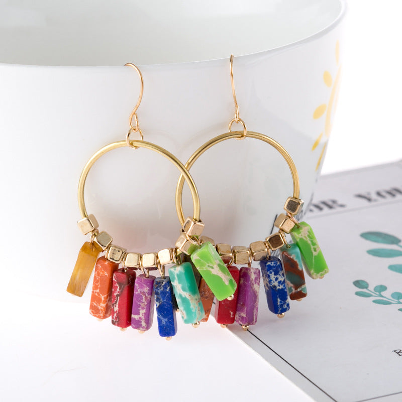 Fashion Earrings-Multicolored Stone Dangle Earrings | earrings