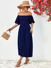 Load image into Gallery viewer, Women Dress-Off-Shoulder Balloon Sleeve Midi Dress | Dresses/Midi Dresses

