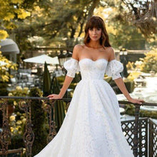 Load image into Gallery viewer, Off the Shoulder Lace Wedding Dress-Detachable Puff Sleeves | Wedding Dresses
