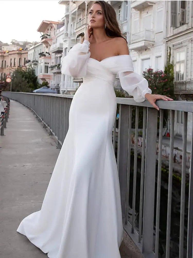 Mermaid Wedding Dress-Off Shoulder Satin Bridal Gown | Wedding Dresses