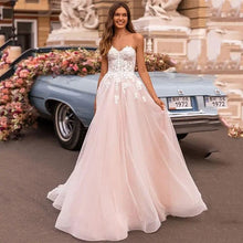 Load image into Gallery viewer, Country Beach Wedding Dress-Pink White Lace Beach Bridal Gown | Wedding Dresses
