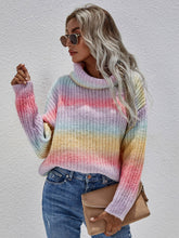 Load image into Gallery viewer, Womens Sweater-Rainbow Turtleneck Drop Shoulder Sweater | Tops
