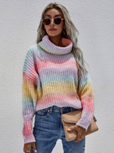 Load image into Gallery viewer, Womens Sweater-Rainbow Turtleneck Drop Shoulder Sweater | Tops

