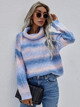 Load image into Gallery viewer, Womens Sweater-Rainbow Turtleneck Drop Shoulder Sweater | Tops
