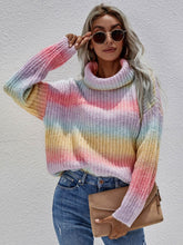 Load image into Gallery viewer, Womens Sweater-Rainbow Turtleneck Drop Shoulder Sweater | Tops
