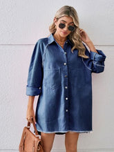 Load image into Gallery viewer, Womens Denim Dress-Raw Hem Button Up Denim Dress | Dresses/Mini Dresses
