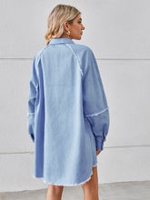 Load image into Gallery viewer, Womens Denim Dress-Raw Hem Button Up Denim Dress | Dresses/Mini Dresses
