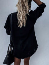 Load image into Gallery viewer, Womens Jacket-Raw Hem Collared Neck Long Sleeve Denim Jacket
