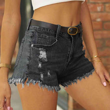Load image into Gallery viewer, Blue Jean Shorts-Raw Hem Distressed Blue Denim Shorts | blue jean shorts
