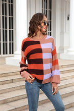 Load image into Gallery viewer, Womens Sweater-Round Neck Long Sleeve Color Block Dropped Shoulder Pullover Sweater
