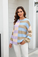 Load image into Gallery viewer, Womens Sweater-Round Neck Long Sleeve Color Block Dropped Shoulder Pullover Sweater
