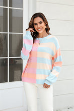 Load image into Gallery viewer, Womens Sweater-Round Neck Long Sleeve Color Block Dropped Shoulder Pullover Sweater
