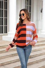 Load image into Gallery viewer, Womens Sweater-Round Neck Long Sleeve Color Block Dropped Shoulder Pullover Sweater
