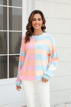 Load image into Gallery viewer, Womens Sweater-Round Neck Long Sleeve Color Block Dropped Shoulder Pullover Sweater
