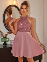 Load image into Gallery viewer, Womens Mini Dress-Sequin Mock Neck Mini Dress | Dress
