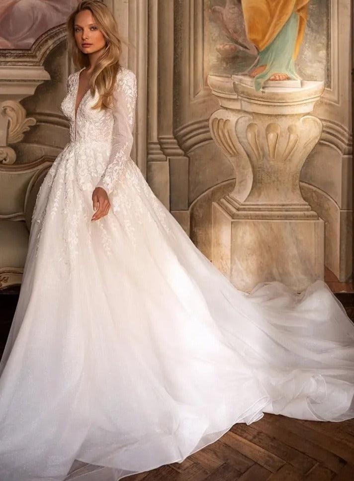 Lace Wedding Dress-Sexy V Neck Vintage Wedding Dress | Wedding Dresses