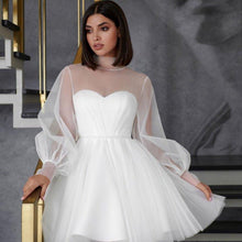 Load image into Gallery viewer, Short Wedding Dress-A-Line Puff Sleeve Lace Bridal Dress | Wedding &amp; Bridal Party Dresses
