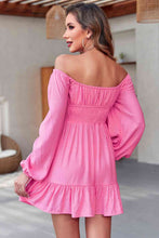 Load image into Gallery viewer, Womens Mini Dress-Smocked Balloon Sleeve Off-Shoulder Mini Dress
