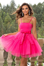 Load image into Gallery viewer, Womens Dress-Spaghetti Strap Tied Mesh Dress
