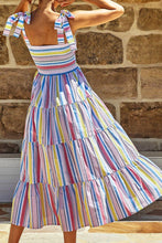 Load image into Gallery viewer, Womens Dress-Striped Tie-Shoulder Smocked Tiered Dress | Dress
