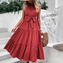 Load image into Gallery viewer, Womens Dress-Tie Tiered Belted Waist Midi Dress
