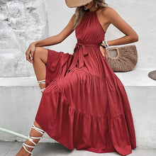 Load image into Gallery viewer, Womens Dress-Tie Tiered Belted Waist Midi Dress
