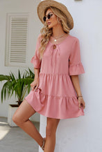 Load image into Gallery viewer, Womens Mini Dress-Tied Flounce Sleeve Mini Dress | Dresses
