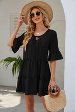 Load image into Gallery viewer, Womens Mini Dress-Tied Flounce Sleeve Mini Dress | Dresses
