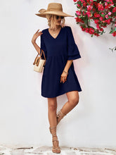 Load image into Gallery viewer, Womens Mini Dress-V-Neck Flare Sleeve Mini Dress | Dress
