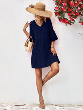 Load image into Gallery viewer, Womens Mini Dress-V-Neck Flare Sleeve Mini Dress | Dress
