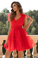 Load image into Gallery viewer, Womens Dress-V-Neck Shoulder Detail Mesh Dress | Dresses
