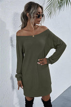 Load image into Gallery viewer, Womens Mini Dress-Waffle-Knit Boat Neck Mini Dress | Dresses
