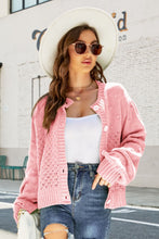 Load image into Gallery viewer, Womens Sweater-Woven Right Openwork Pompom Puff Sleeve Cardigan | sweater
