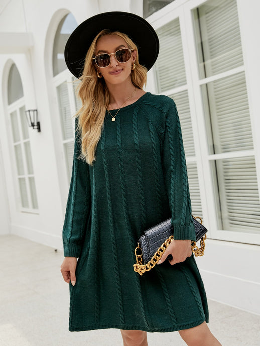 Womens Sweater Dress-Cable-Knit Long Sleeve Sweater Dress | sweater