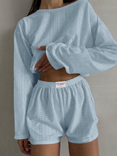 Load image into Gallery viewer, Womens Activewear-Eyelet Round Neck Top and Shorts Set | Activewear/Activewear Sets
