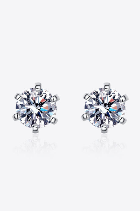 Moissanite Stud Earrings-1 Carat Moissanite Rhodium-Plated Stud Earrings | moissanite earrings
